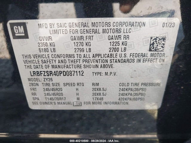 LRBFZSR40PD087112 Buick Envision Avenir Awd