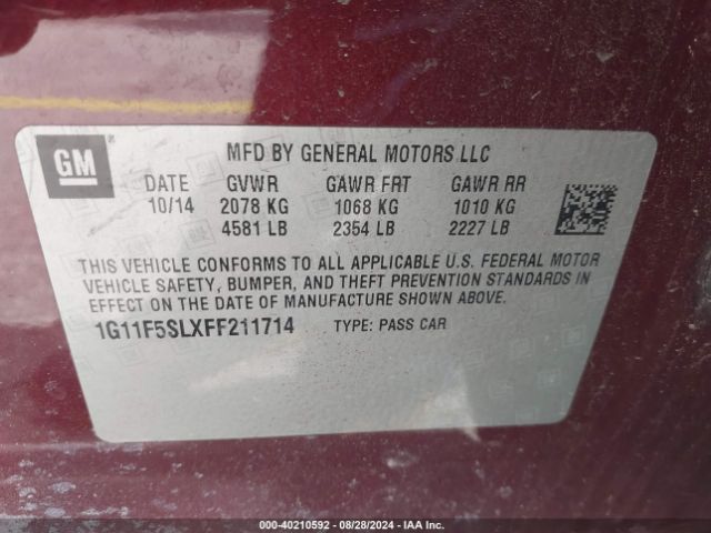 1G11F5SLXFF211714 Chevrolet Malibu 1lz