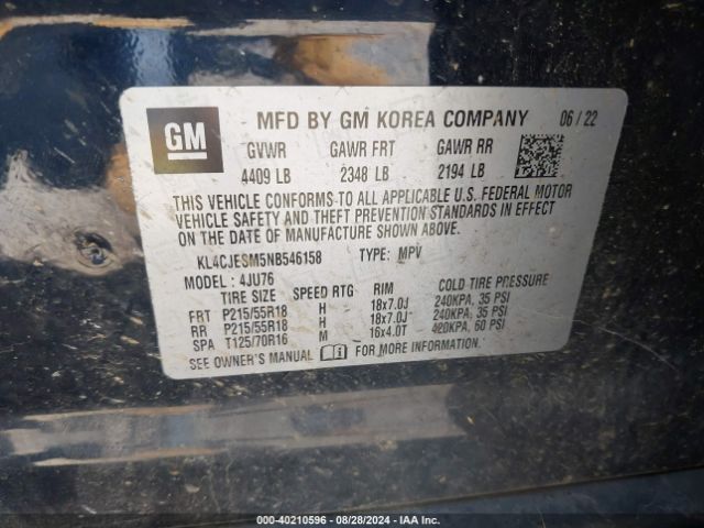 KL4CJESM5NB546158 Buick Encore Awd Preferred