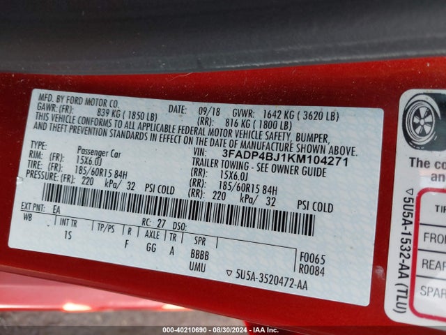 Ford FIESTA SE 2019 3FADP4BJ1KM104271 Image 9