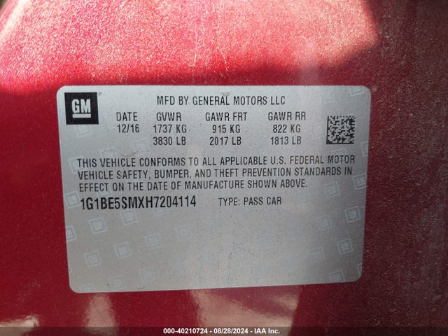 Chevrolet Cruze Lt Auto 2017 1G1BE5SMXH7204114 Image 9