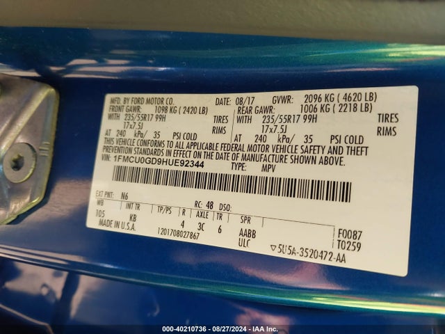 Ford ESCAPE SE 2017 1FMCU0GD9HUE92344 Image 9