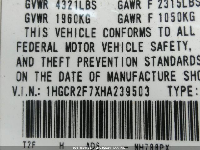 1HGCR2F7XHA239503 Honda ACCORD EX