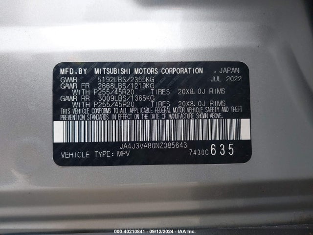 2022 MITSUBISHI OUTLANDER JA4J3VA80NZ085643 Photo 8