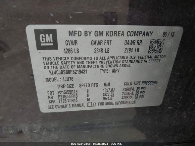 KL4CJBSB8FB219431 Buick Encore Convenience