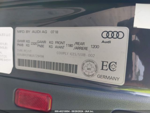 WAUB4CF58JA129498 Audi S5 3.0t Premium Plus