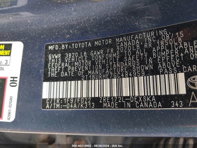 Toyota Corolla S Plus 2016 2T1BURHE7GC484959 Image 9