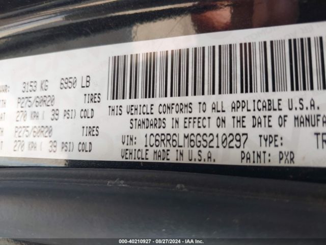1C6RR6LM6GS210297 RAM 1500 Big Horn/lone Star/slt