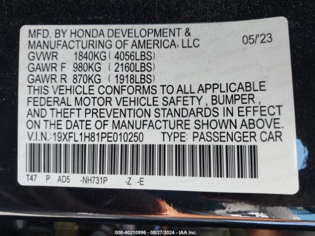 19XFL1H81PE010250 Honda Civic Sport Touring