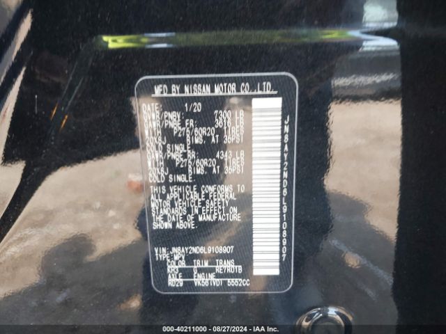 JN8AY2ND6L9108907 Nissan Armada Sl 2wd