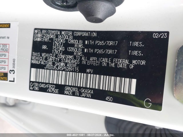 Toyota 4RUNNER SR5 2023 JTEEU5JR5P5289115 Image 9