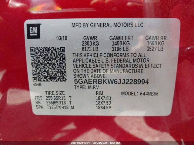5GAERBKW6JJ228994 Buick Enclave Essence