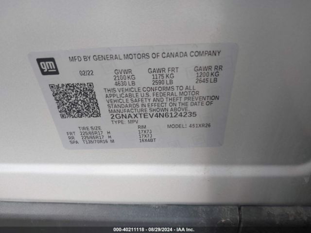 2GNAXTEV4N6124235 Chevrolet Equinox Awd 2fl
