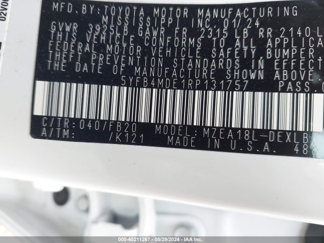 Toyota COROLLA LE 2024 5YFB4MDE1RP131757 Image 9