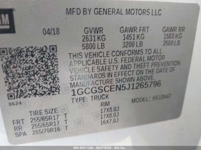 1GCGSCEN5J1265796 Chevrolet Colorado Lt