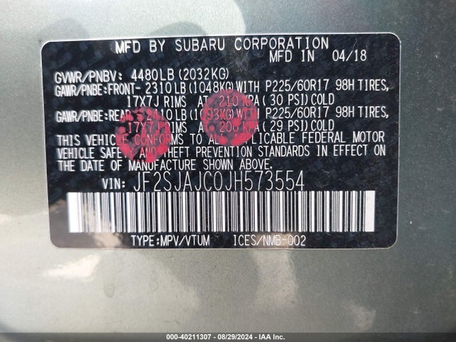 Subaru Forester 2.5i Limited 2018 JF2SJAJC0JH573554 Image 9
