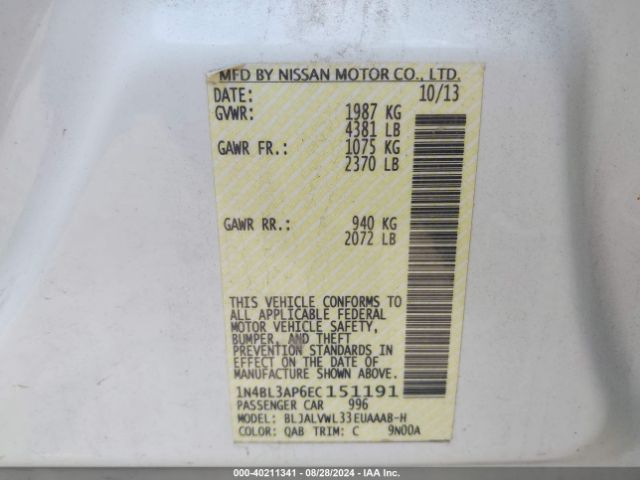 1N4BL3AP6EC151191 Nissan Altima 3.5 Sl