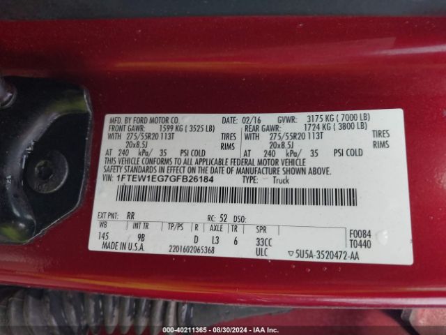 1FTEW1EG7GFB26184 Ford F-150 Platinum