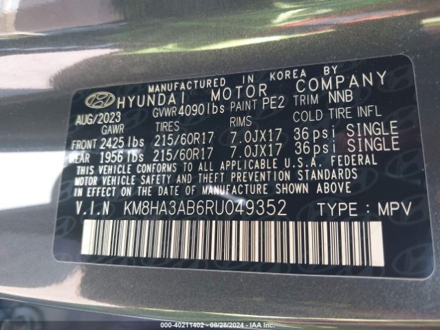 KM8HA3AB6RU049352 Hyundai Kona Se
