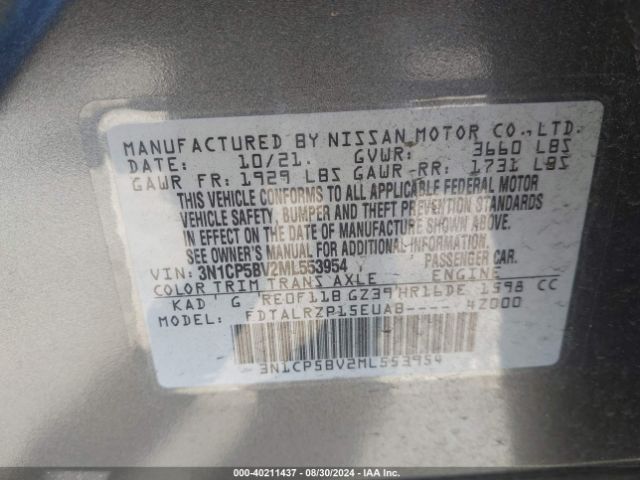 3N1CP5BV2ML553954 Nissan Kicks S Xtronic Cvt