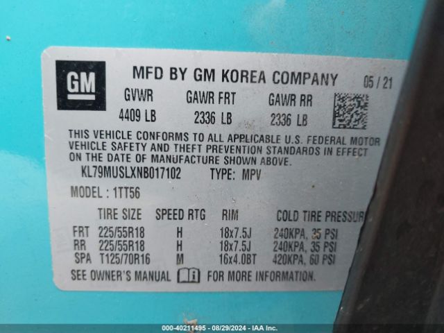KL79MUSLXNB017102 Chevrolet Trailblazer Awd Rs