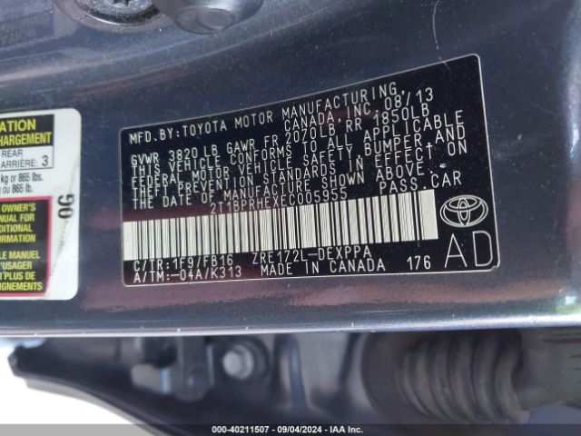 2T1BPRHEXEC005955 Toyota Corolla Le Eco Plus