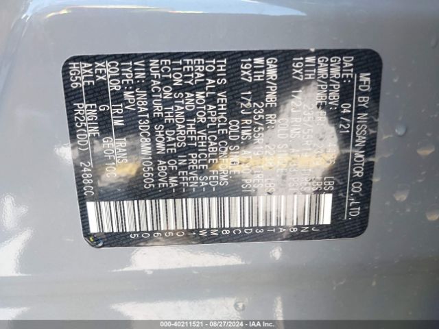 JN8AT3DC8MW105605 Nissan Rogue Platinum Fwd