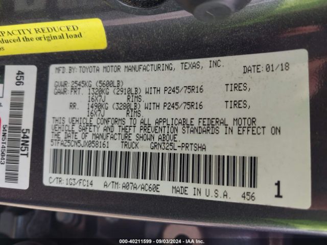 5TFAZ5CN5JX058161 Toyota Tacoma Sr5 V6