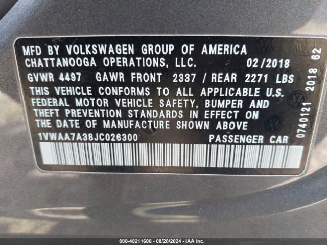 1VWAA7A38JC026300 Volkswagen Passat 2.0t R-line/2.0t S