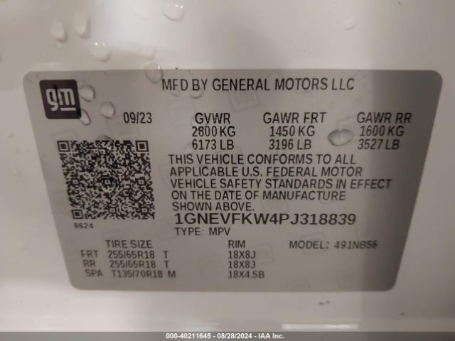 1GNEVFKW4PJ318839 Chevrolet Traverse Awd Ls