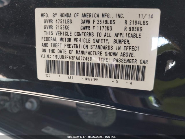 Acura Tlx V6 Tech 2015 19UUB3F53FA002460 Image 9
