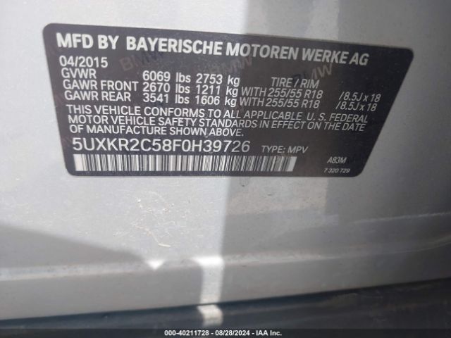 5UXKR2C58F0H39726 BMW X5 Sdrive35i