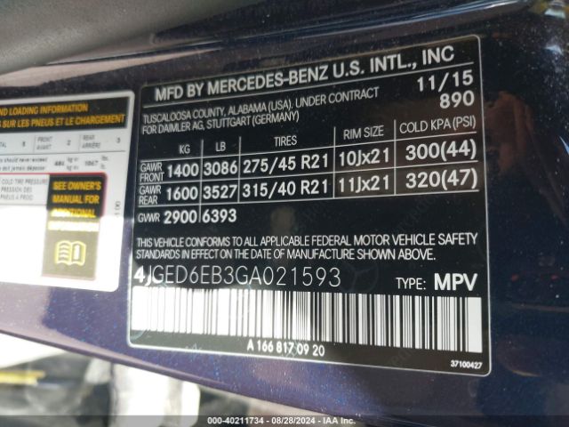 4JGED6EB3GA021593 Mercedes-Benz Gle 450 Amg Coupe 4matic
