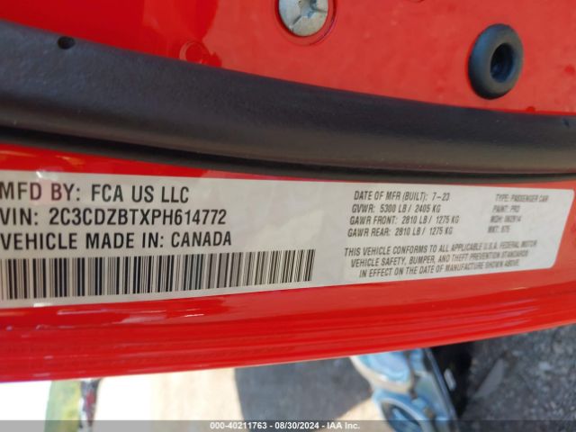 2C3CDZBTXPH614772 Dodge Challenger R/t