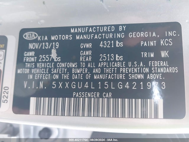 KIA Optima Ex Premium 2020 5XXGU4L15LG421973 Image 9
