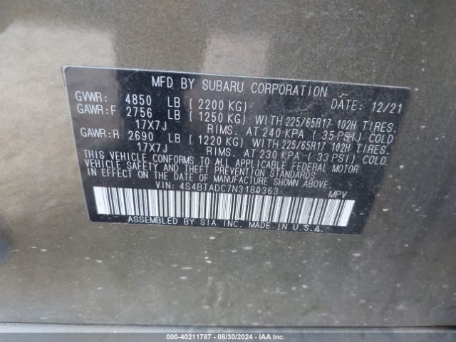 4S4BTADC7N3180363 Subaru Outback Premium