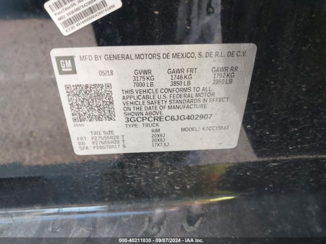 3GCPCREC6JG402907 Chevrolet Silverado 1500 Lt