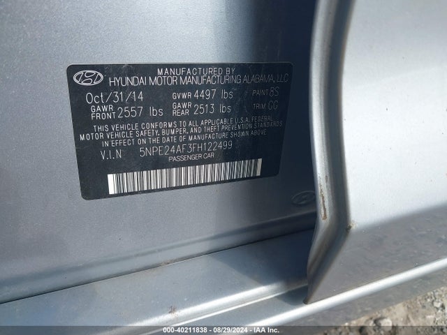 Hyundai SONATA SE 2015 5NPE24AF3FH122499 Image 9