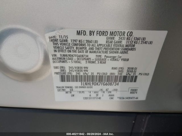 1LNHL9DK7FG608734 Lincoln MKS