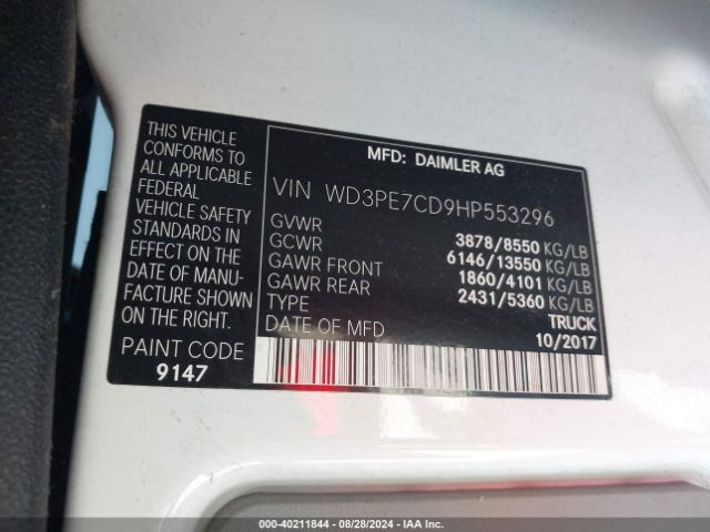 WD3PE7CD9HP553296 Mercedes-Benz Sprinter 2500 Standard Roof V6