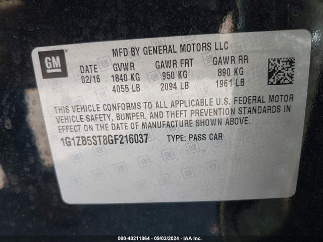 Chevrolet MALIBU LS 2016 1G1ZB5ST8GF216037 Image 9