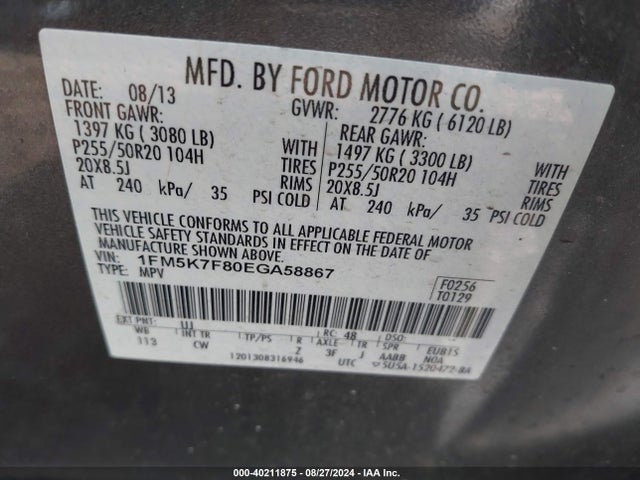 Ford Explorer Limited 2014 1FM5K7F80EGA58867 Image 9