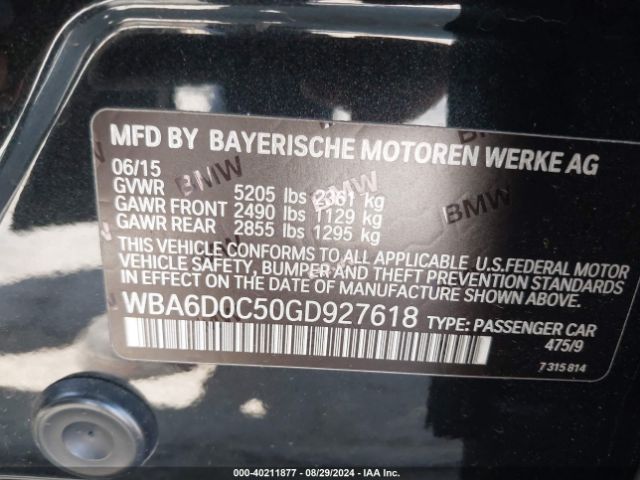 WBA6D0C50GD927618 BMW 640i Gran Coupe