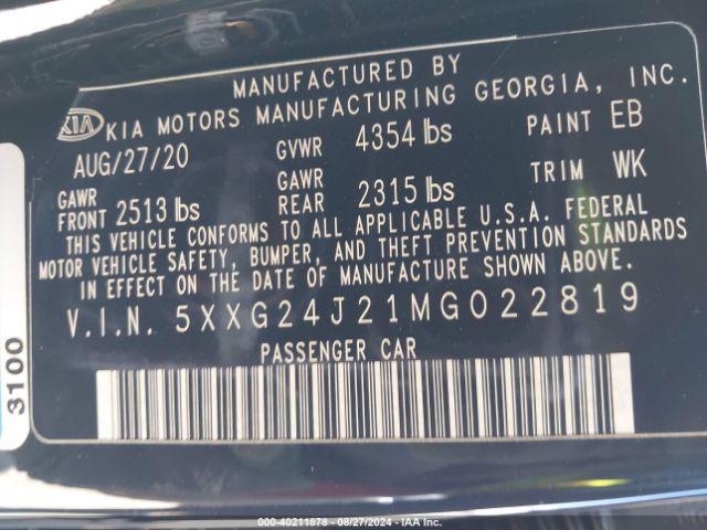 5XXG24J21MG022819 KIA K5 LX