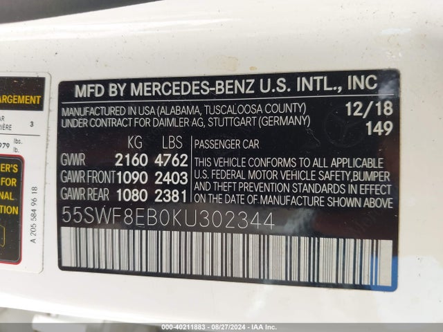 55SWF8EB0KU302344 Mercedes-Benz C 300 4matic