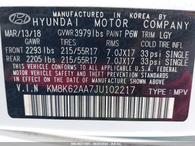 Hyundai Kona Sel 2018 KM8K62AA7JU102217 Image 9