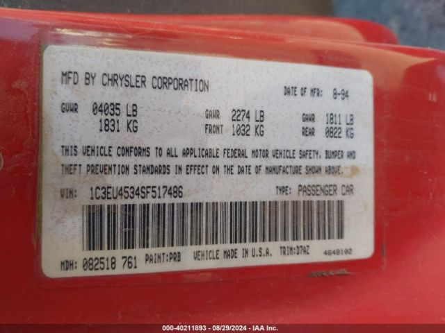 1995 CHRYSLER LEBARON 1C3EU4534SF517486 Photo 8