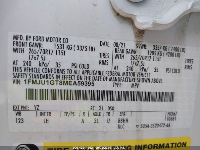 1FMJU1GT8MEA59395 Ford Expedition Xl