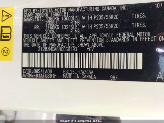 2T2BZMCA6HC060193 Lexus RX 350