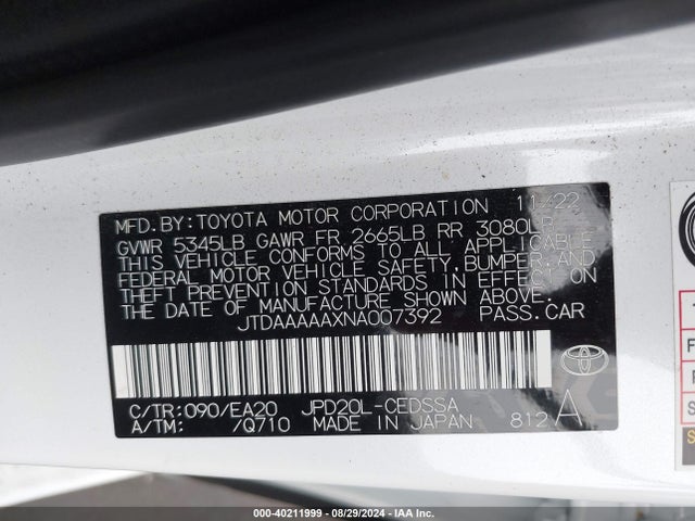 Toyota Mirai Xle 2022 JTDAAAAAXNA007392 Image 9